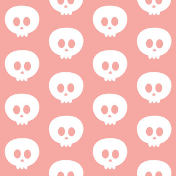 Vector seamless pattern of hand drawn groovy skull silhouette isolated on pink background