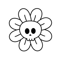Vector retro groovy flower skull isolated on white background
