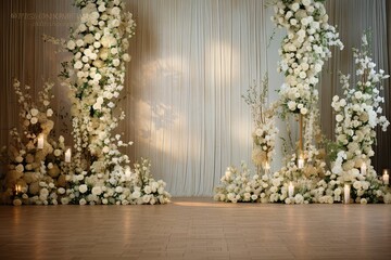 wedding backdrop aesthetic flower decoration white yellow indoor minimalist studio background