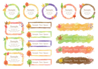 円や四角の水彩手描きの秋っぽいフレームセット