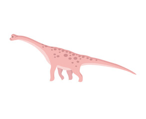 Vector hand drawn flat pink diplodocus dinosaur isolated on white background