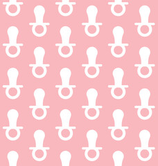 Vector seamless pattern of flat baby pacifier silhouette isolated on pink background