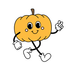Vector retro groovy cartoon pumpkin isolated on white background