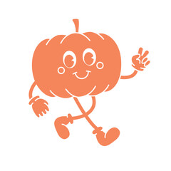 Vector retro groovy cartoon orange pumpkin isolated on white background