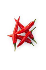 Closeup of fresh organic red chilli pepper from the garden isolated on a white background from above, top view