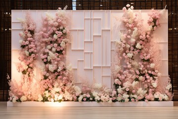 wedding backdrop aesthetic flower decoration light pink indoor minimalist studio background