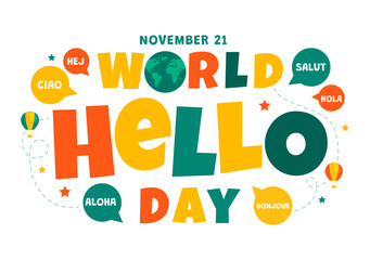 World Hello Day Vector Illustration on November 21 of Speech Bubbles with Different Languages from all over the Country in Flat Cartoon Background © denayune