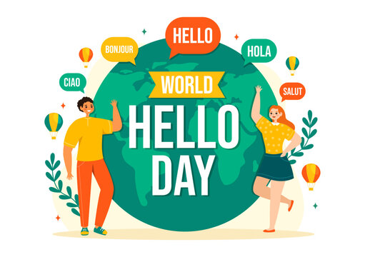 World Hello Day Vector Illustration on November 21 of Speech Bubbles with Different Languages from all over the Country in Flat Cartoon Background