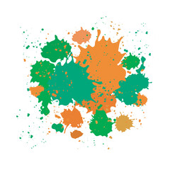  Illustration of green and orange and inkblots. Colors reminiscent of the flags of many countries. Vector isolated on transparent background.