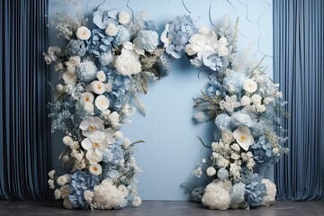 wedding backdrop aesthetic flower decoration light blue cyan indoor minimalist studio background