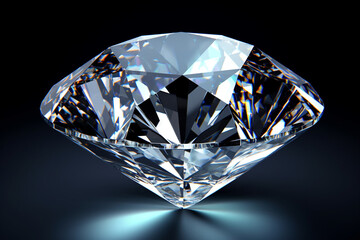 Beautiful 3D Rendered Shiny Diamond in Brilliant Cut on Black Background