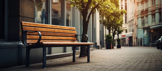 Fototapeta na wymiar City sidewalk with bench.