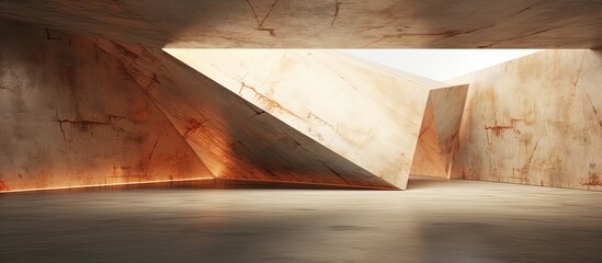 an empty architectural background with rusted metal and beige concrete.