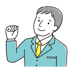 ガッツポーズをするスーツ姿の男性
