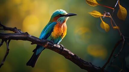 Fototapeta premium Species of bird with beautiful plumage perched in a tree