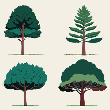 Set of green and beautiful trees