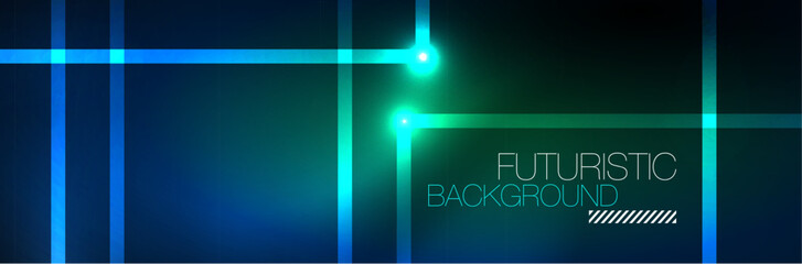 Shiny neon lights, dark abstract background with blurred magic neon light curved lines