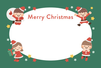 ポストカード・クリスマスカード　サンタクロースの衣装を着た子供達のイラスト素材