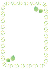 緑のドットと葉っぱのフレーム-縦型