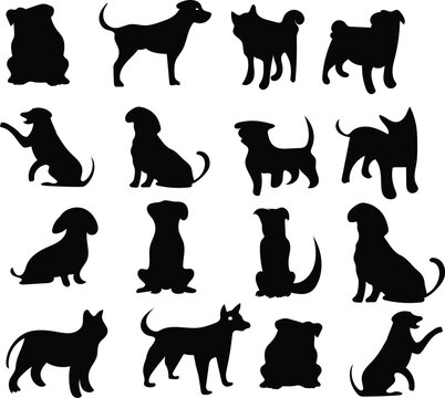 set of dogs silhouettes 
set of black dog icon
