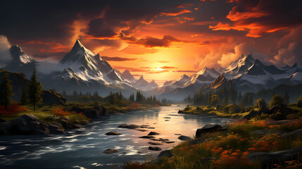 Fototapeta na wymiar View of sunrise in the mountains