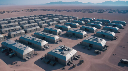 Aerial view of barracks, army, war