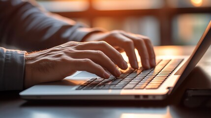 free photos hands of a businessman working using a laptop.AI generator