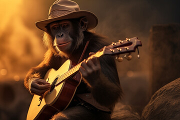 Obraz premium cool monkey playing guitar
