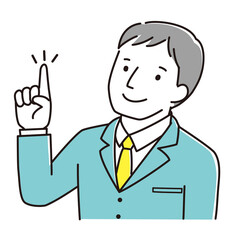 指差しをするスーツを着た男性