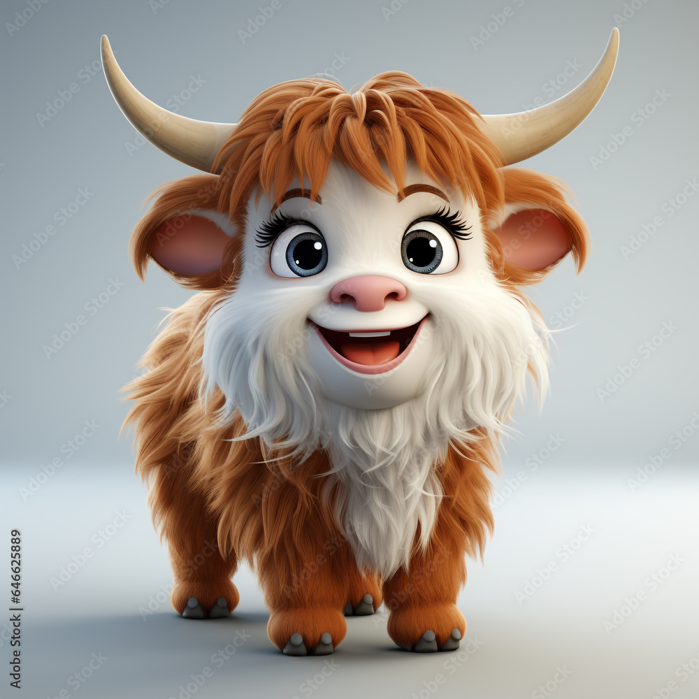 Wall mural 3d cartoon cute bull