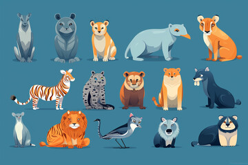 collection of animals vector blue background