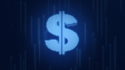 icon money dollar 3d rendering concept finance money wealth on hud technology blue background