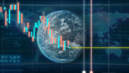 World globe with stock market information financial business analysis motion commerce concept.
