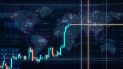 Stock market graph with world globe information finance business analysis concept.