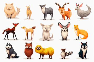 collection of vector animals white background