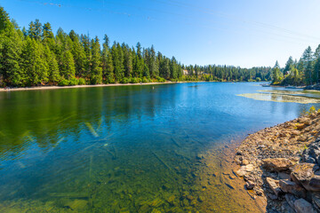 Fototapeta na wymiar The small, rural Spirit Lake in the Northwest small town of Spirit Lake, Idaho, a suburb of the general Coeur d'Alene area of the North Idaho Panhandle.