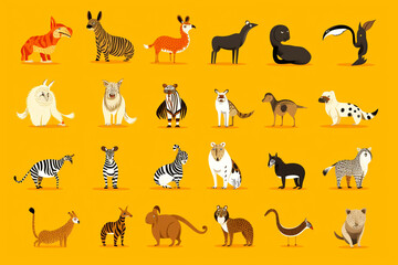 collection of vector animals yellow background