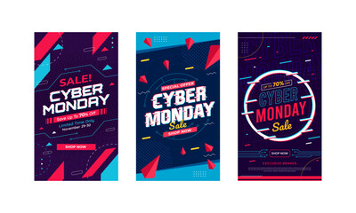 Cyber monday sale social media banner story set pack template design collection