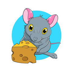 Cute Mouse Cartoon Illustration holding a cheese