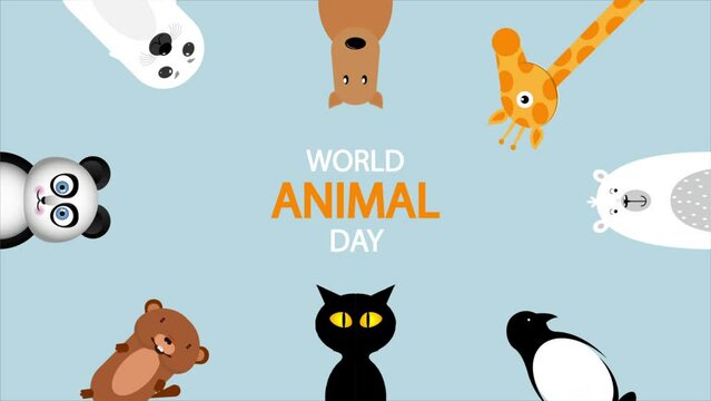 Animal day world cartoon, art video illustration.