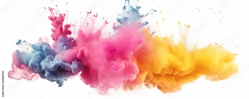 Poster abstract colorful splashes on white background. generative ai