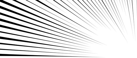 Diagonal speed lines background. Comic book explosion lines wallpaper. Abstract black and white flash frame design. Manga or anime cartoon light beam sun burst. Pop art corner effect. Vector backdrop