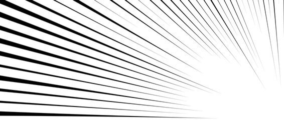 Obraz premium Diagonal speed lines background. Comic book explosion lines wallpaper. Abstract black and white flash frame design. Manga or anime cartoon light beam sun burst. Pop art corner effect. Vector backdrop