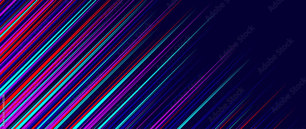 Poster Diagonal colorful lines background. Neon fading stripes pattern. Gradient speed lines wallpaper. Comic or cartoon book rays and beams. Vanishing glitch concept backdrop. Vector abstract fast effect
