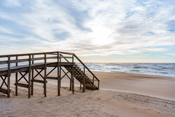 View of  wooden boardwalk on Ocracoke Island.