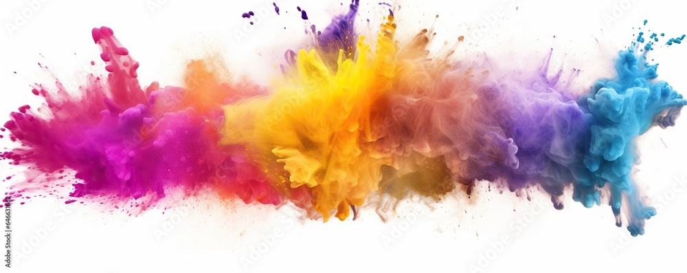 Poster abstract colorful splashes on white background.generative ai