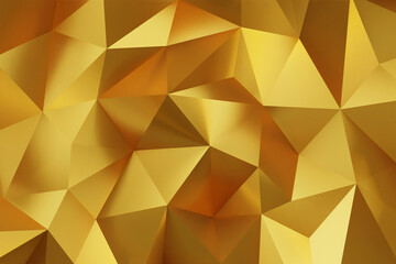 Abstract geometric gold color background, polygon, low poly pattern. 3d render illustration.	