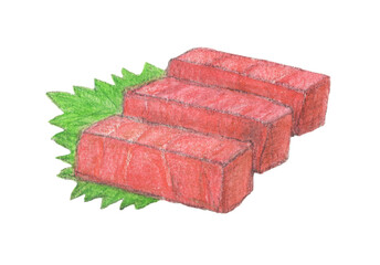 マグロの刺身　水彩色鉛筆イラスト