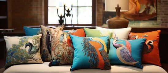 Assortment of colorful living room pillows for decoration