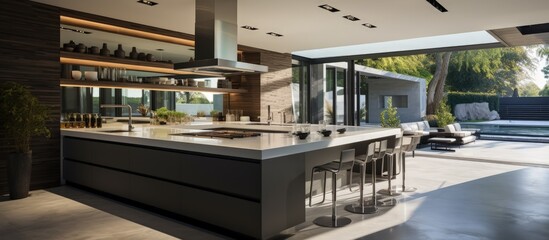 Luxurious house showcases contemporary kitchen.